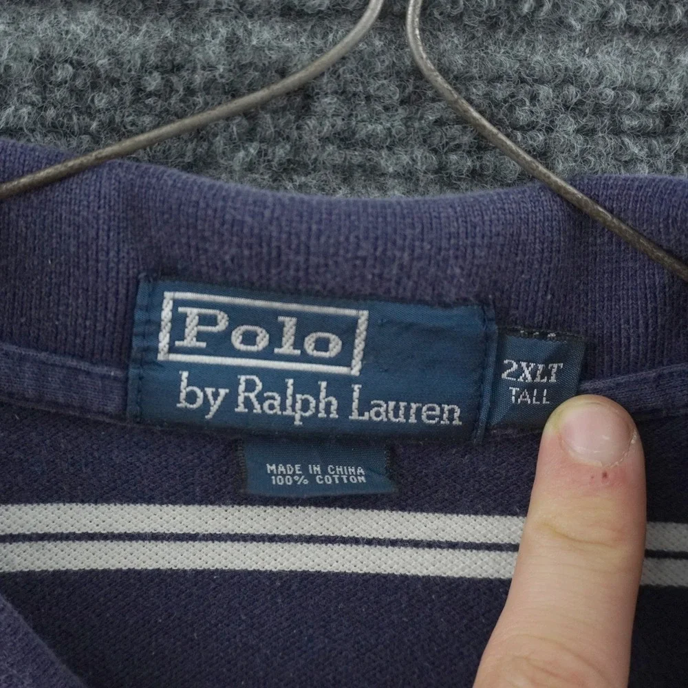 Polo Ralph Lauren Polo Shirt Mens 2XLT Navy Blue Striped Short Sleeve Tall